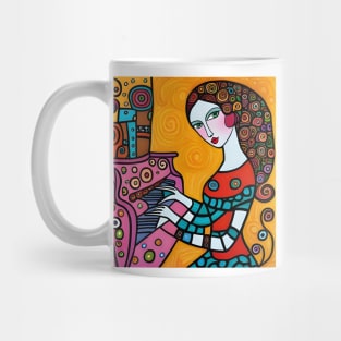 Young woman playing a Piano Mug